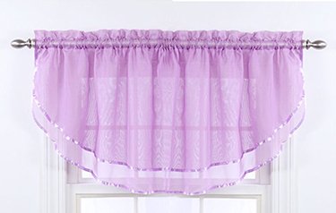 Sheer lavender baby nursery window valance with ribbon trim