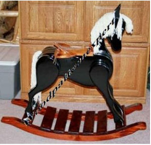 Black Wooden Baby Rocking Horse Woodworking Plans with Saddle, Bridle and Mane