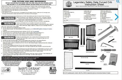 Baby's Dream Crib Assembly Instructions Manual with Parts Diagram