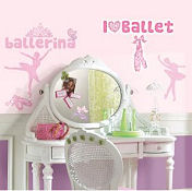 Ballerina baby nursery wall stickers and decals for a girls pink ballet room theme