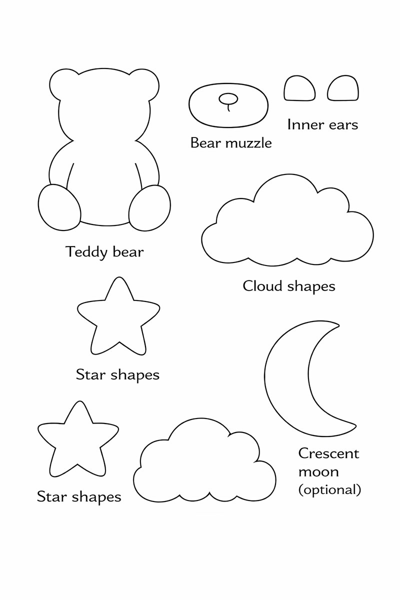 Bear crib mobile pattern templates for teddy bears stars clouds and moon
