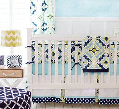 Beautiful navy blue white and green baby boy nursery design and décor ideas with chevron pattern