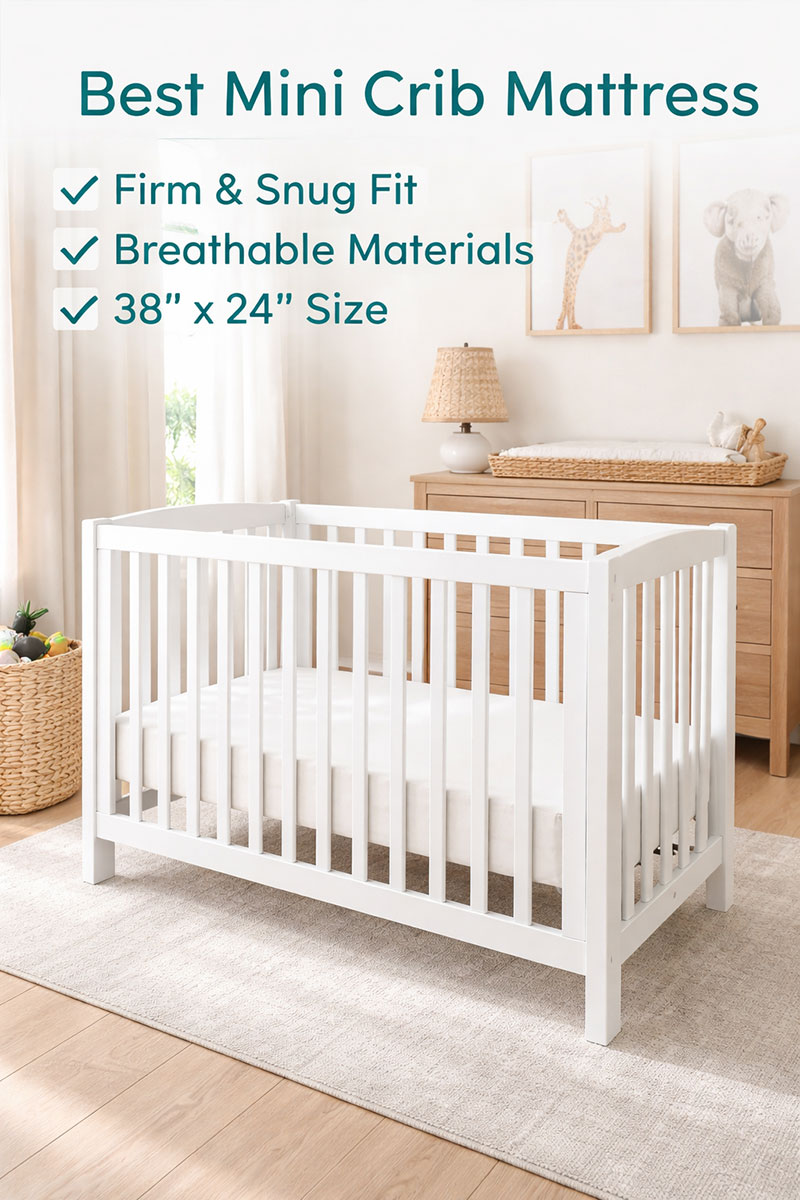 firm mini crib mattress fitted snugly inside a modern mini crib in a small nursery