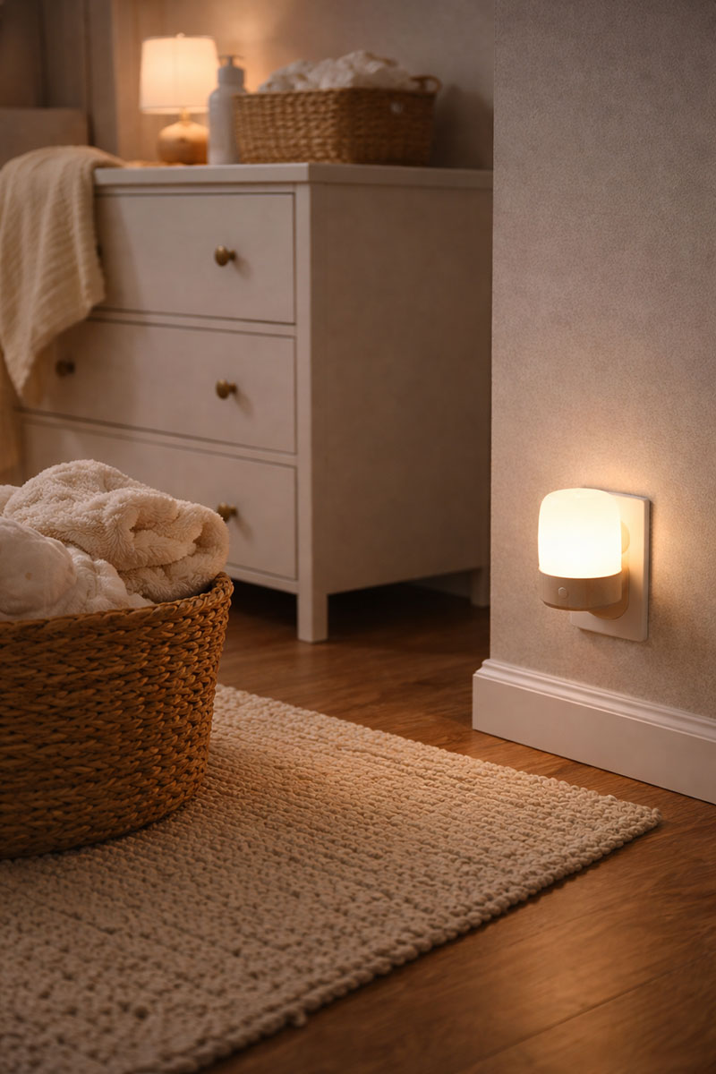 Low wall plug in nursery night light used for safe nighttime visibility