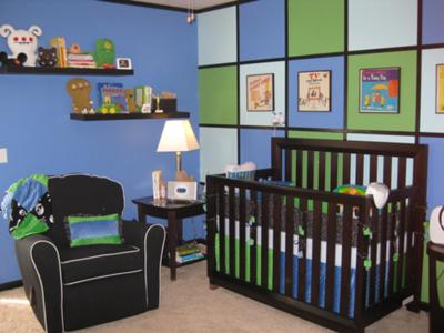 Hip to be Square Modern Blue, Lime Green and Black Baby Nursery Design