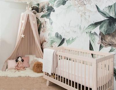 Blush Pink and Dark Tropical Green Floral Baby Girl Nursery Ideas