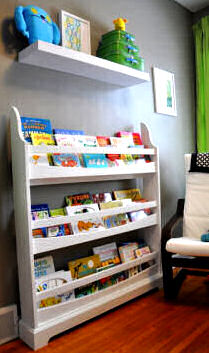 Neutral baby boy nursery bookshelf ideas for a wall bookcase