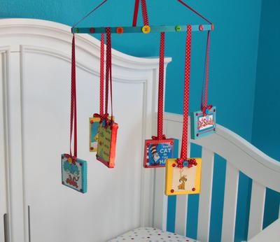 Homemade Dr Seuss Cat in the Hat baby crib mobile