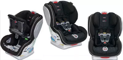 Side front and alternate views of the Britax Circa Advocate ClickTight Convertible Car Seat