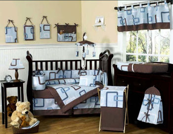 modern turquoise teal blue and chocolate brown baby bedding boy girl neutral