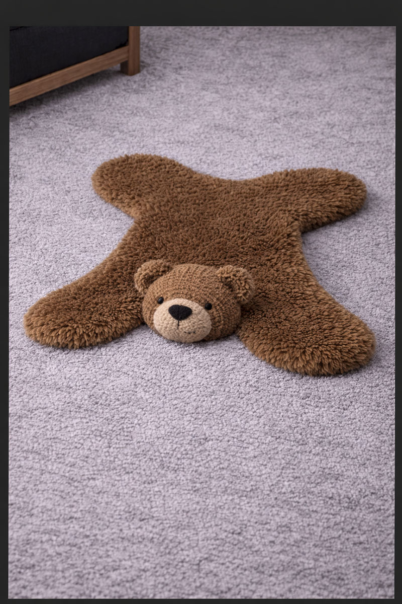 Brown bear lovey with faux fur blanket and crocheted bear head