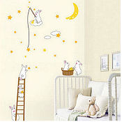 Baby bunny moon and stars nursery wall decals and stickers for a bunny themed room