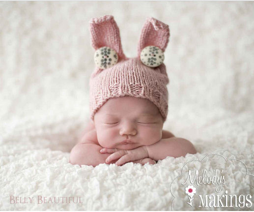 DIY knit bunny ears hat pattern for a baby girl.  Knitting pattern for a knitted hat with bunny rabbit ears.