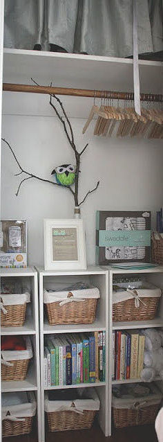 This nursery closet is ready and waiting to organize baby shoes and clothes