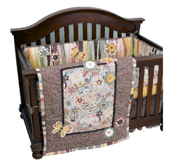 Butterfly and bugs theme crib bedding set in gender neutral earth tones