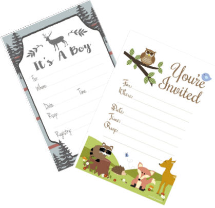 Camo baby shower invitations deer hunting theme forest animals nature theme