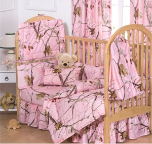 Pink mossy Oak baby girl pink crib bedding set