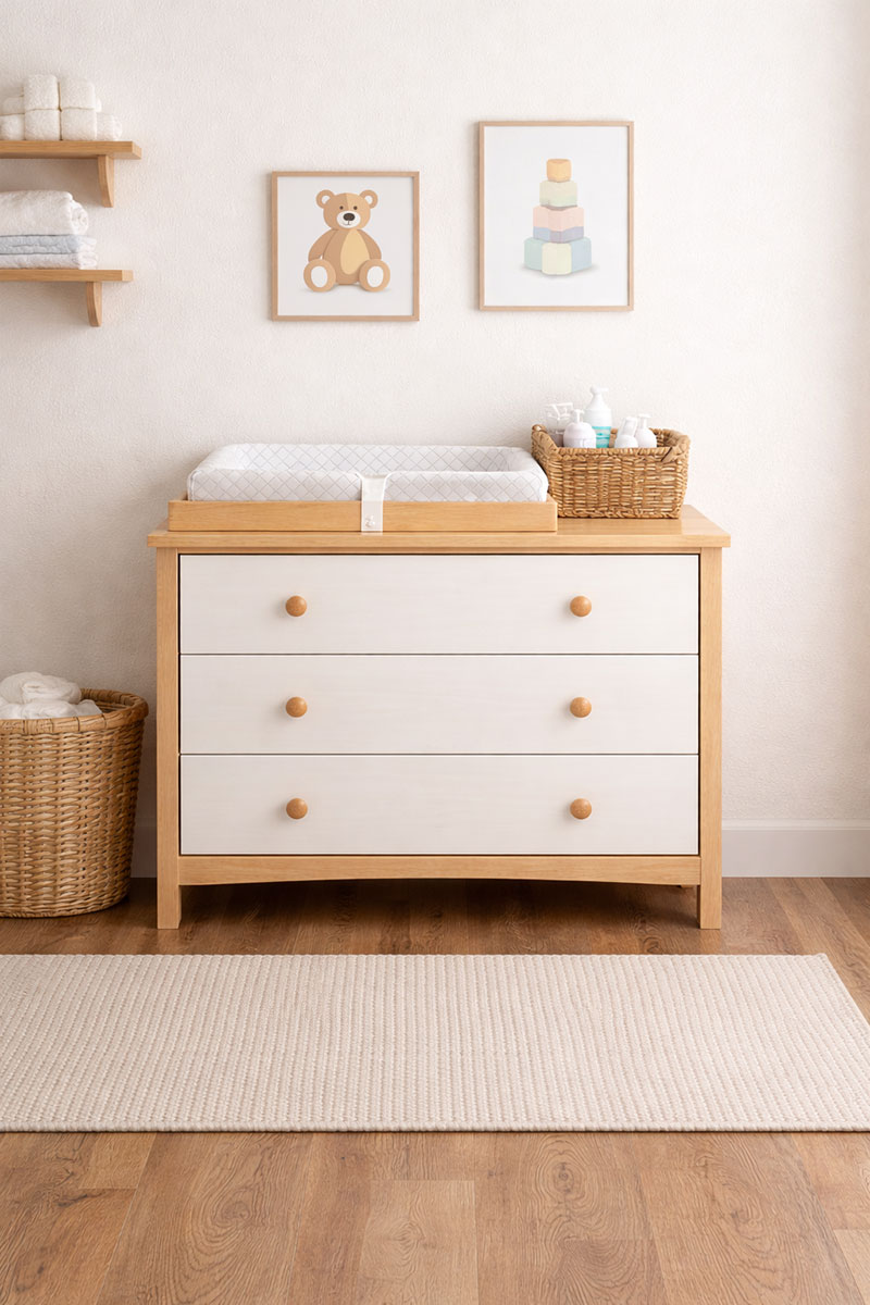 Nursery dresser with secure changing top attached