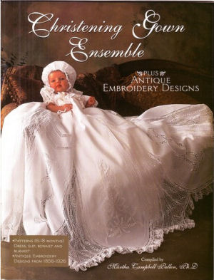 Linen baby christening gown sewing pattern with antique embroidery