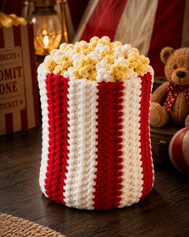 circus popcorn baby blanket crochet pattern with red and white stripes