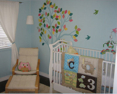 Piper's Colorful Baby Bird Nursery Tree Mural 