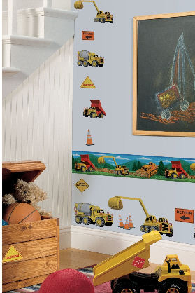 Construction dump trucks theme nursery wall decals wallpaper border and stickers
