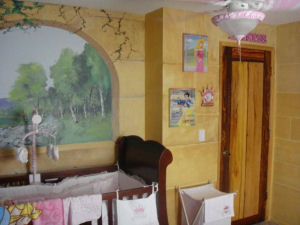 fairytale disney princess story book nursery theme baby girl custom painted wall mural