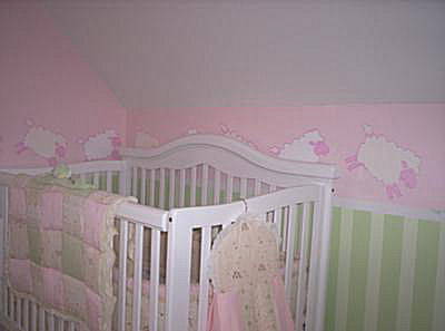 Pink and Green Baby Lamb Counting Sheep Baby Girl Nursery Room Theme