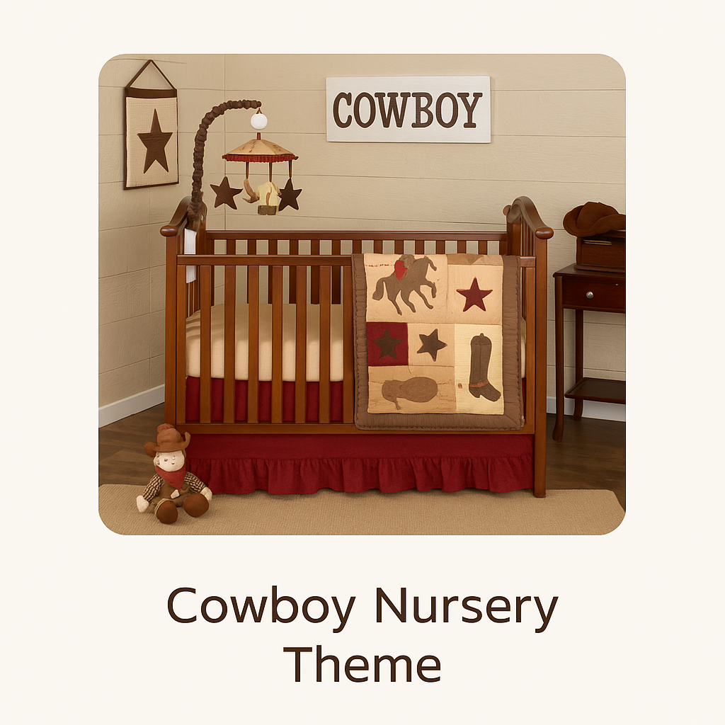 Cowboy nursery theme with western baby bedding and rustic decor