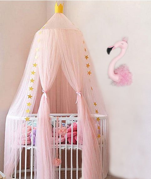 DIY crib canopy teepee in a baby girl pink stars princess nursery