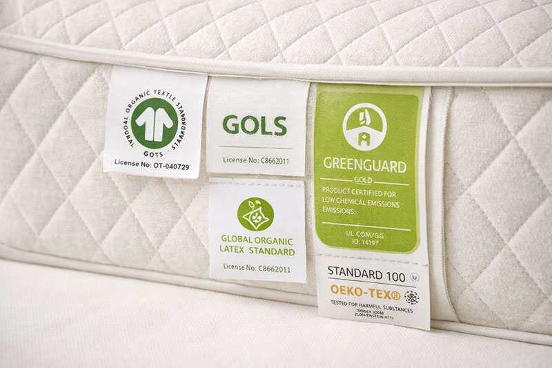 Crib mattress certification tags and labels shown clearly on product