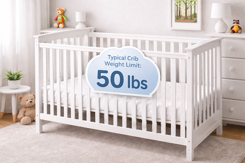 Standard baby crib with mattress showing how crib weight limits are determined