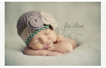 Newborn baby girl to teen Dusty purple, moss green and cream newborn baby girl chunky yarn baby beanie hat with large flower crochet pattern photo prop studio portrait