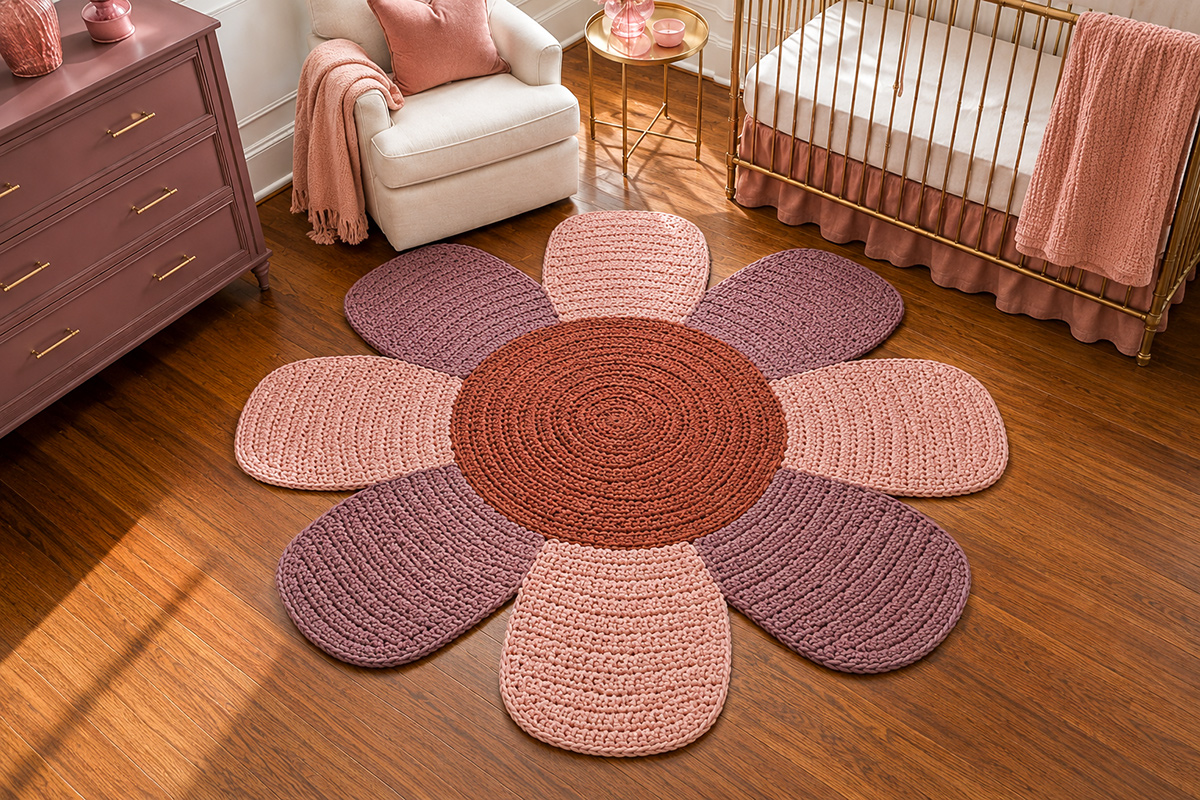 Giant flower crochet baby play mat with oversized petals