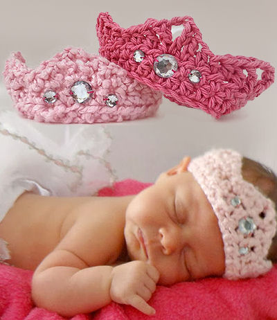 Crochet baby princess crown pattern with faux jewels photo prop wand