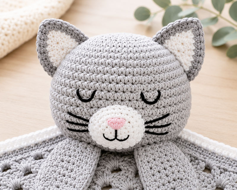Small crochet cat ears before sewing them to the kitten head