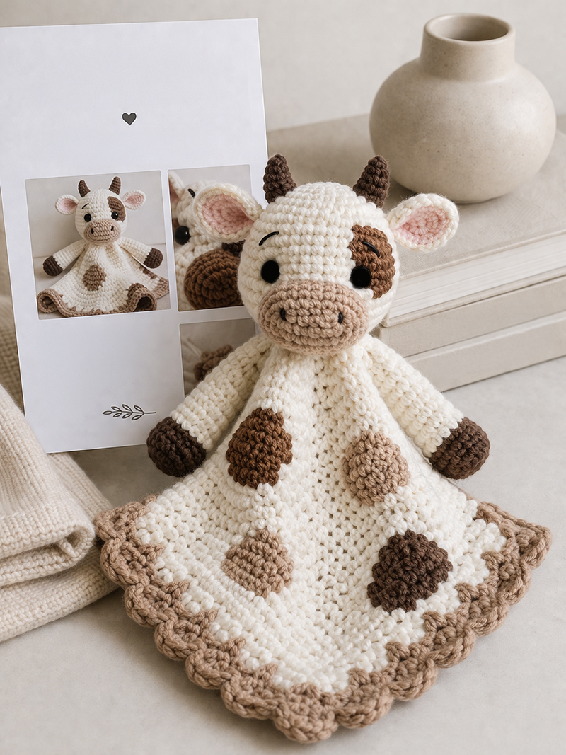 crochet cow pattern for a soft plushie baby lovey