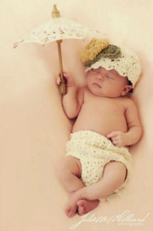 Vintage newborn infant baby girl shell stitch diaper cover and infant baby cloche hat pattern with parasol umbrella photography photo studio portrait props