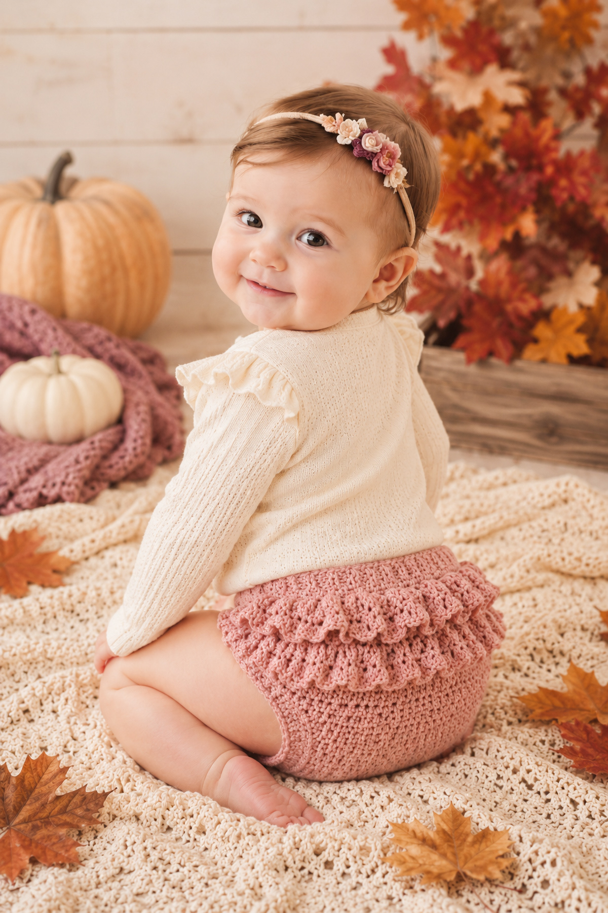 Collection of handmade crochet diaper covers for babies including simple, ruffled and tutu styles