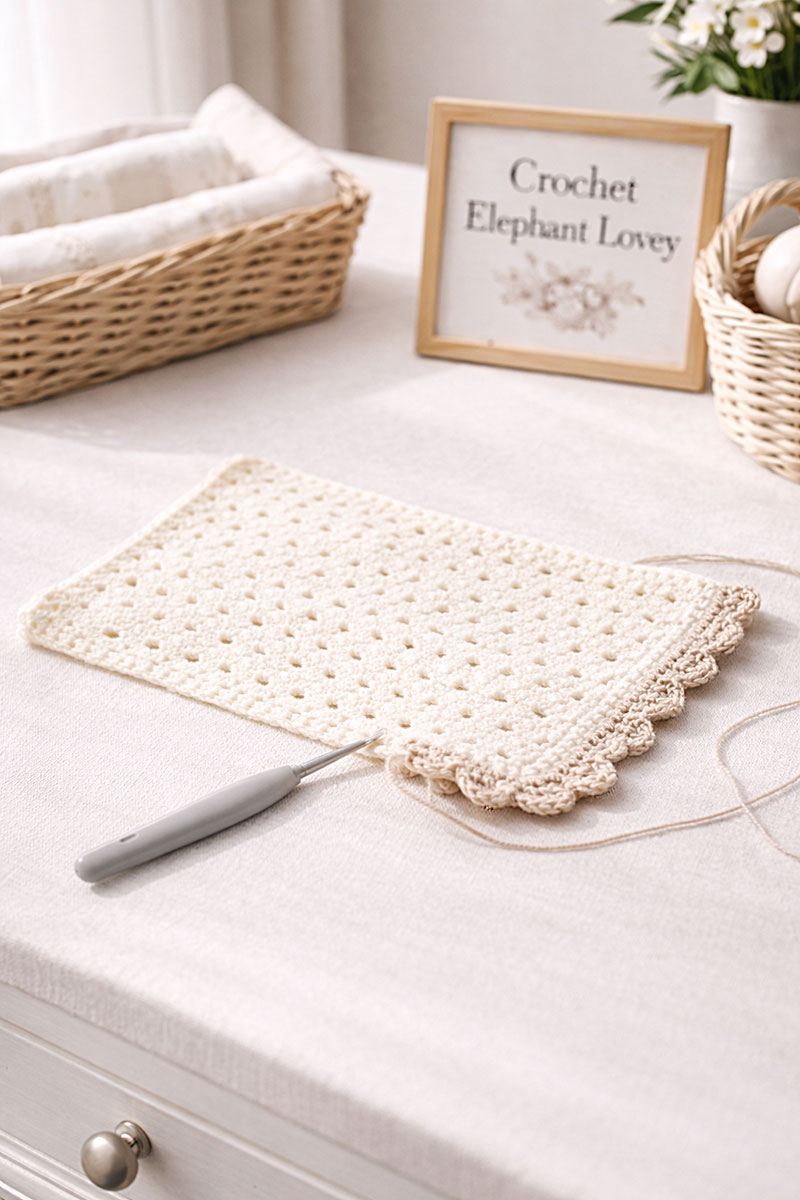 Crochet elephant lovey blanket base in progress