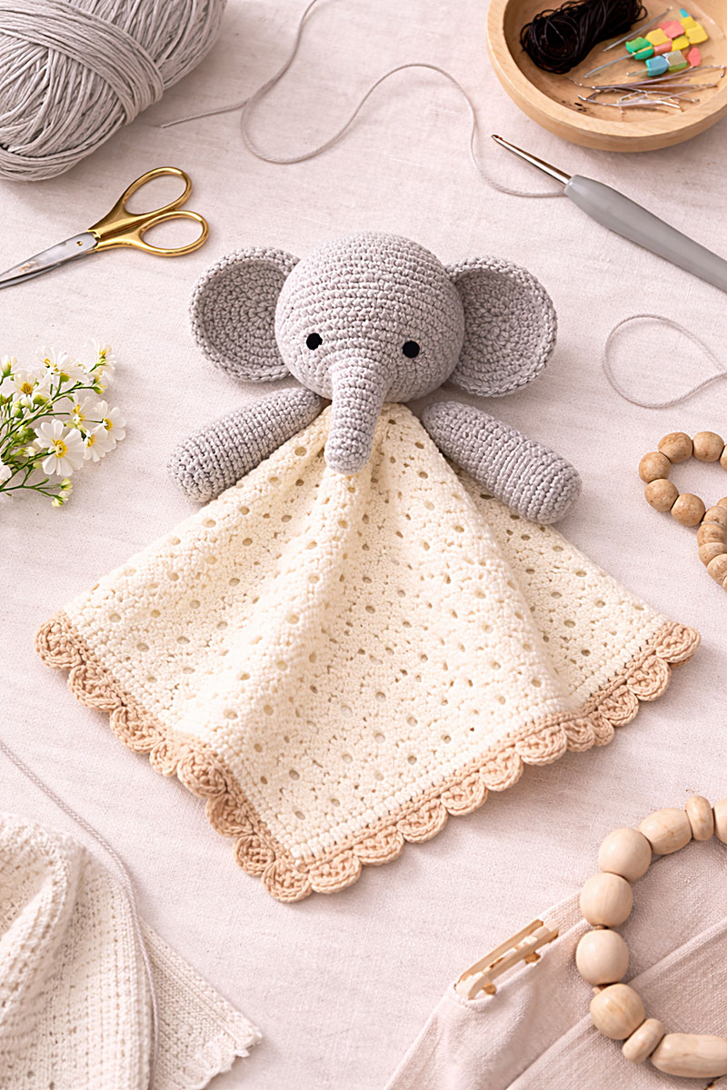Finished crochet elephant lovey free pattern