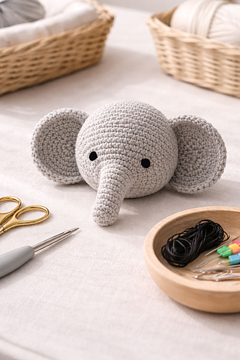 Crochet elephant head for lovey pattern