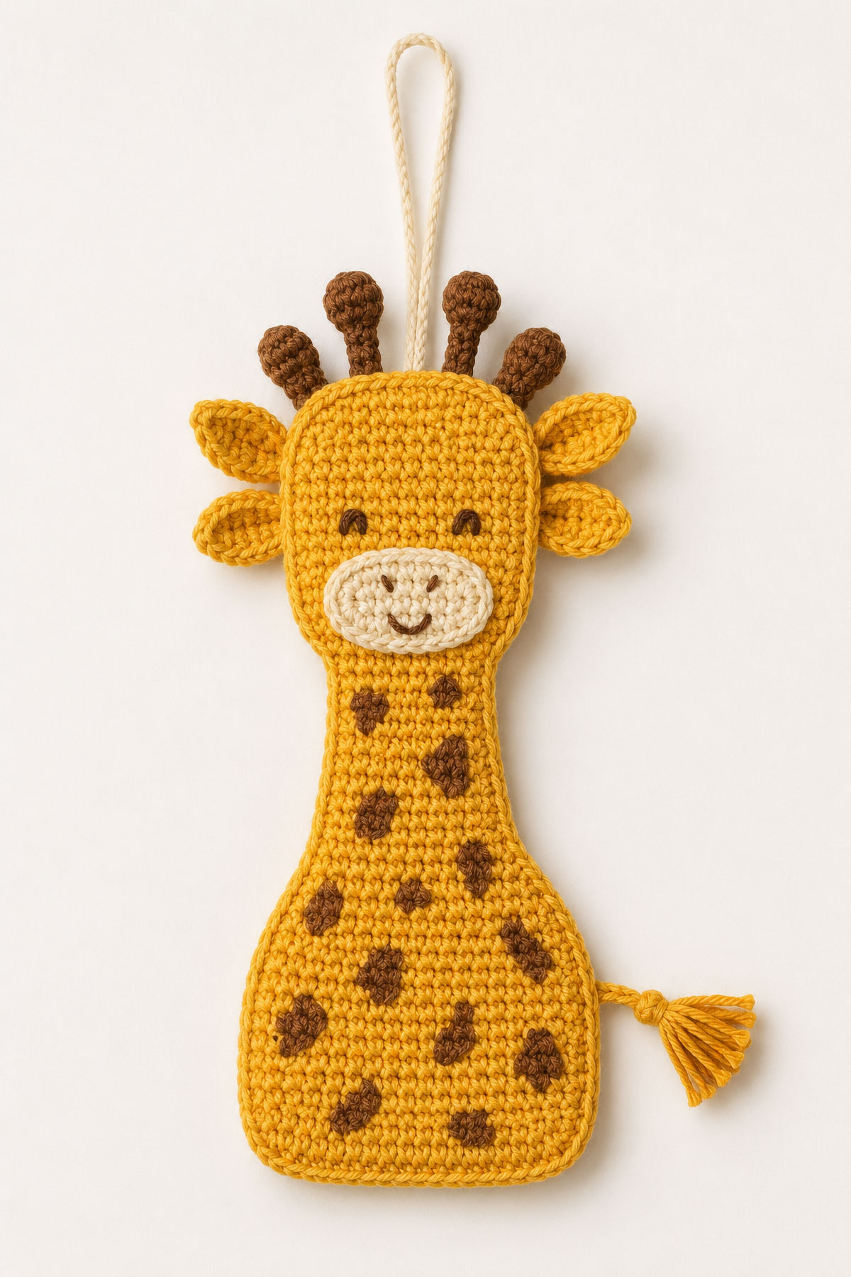 Flat crochet giraffe pattern piece for safari animal baby mobile