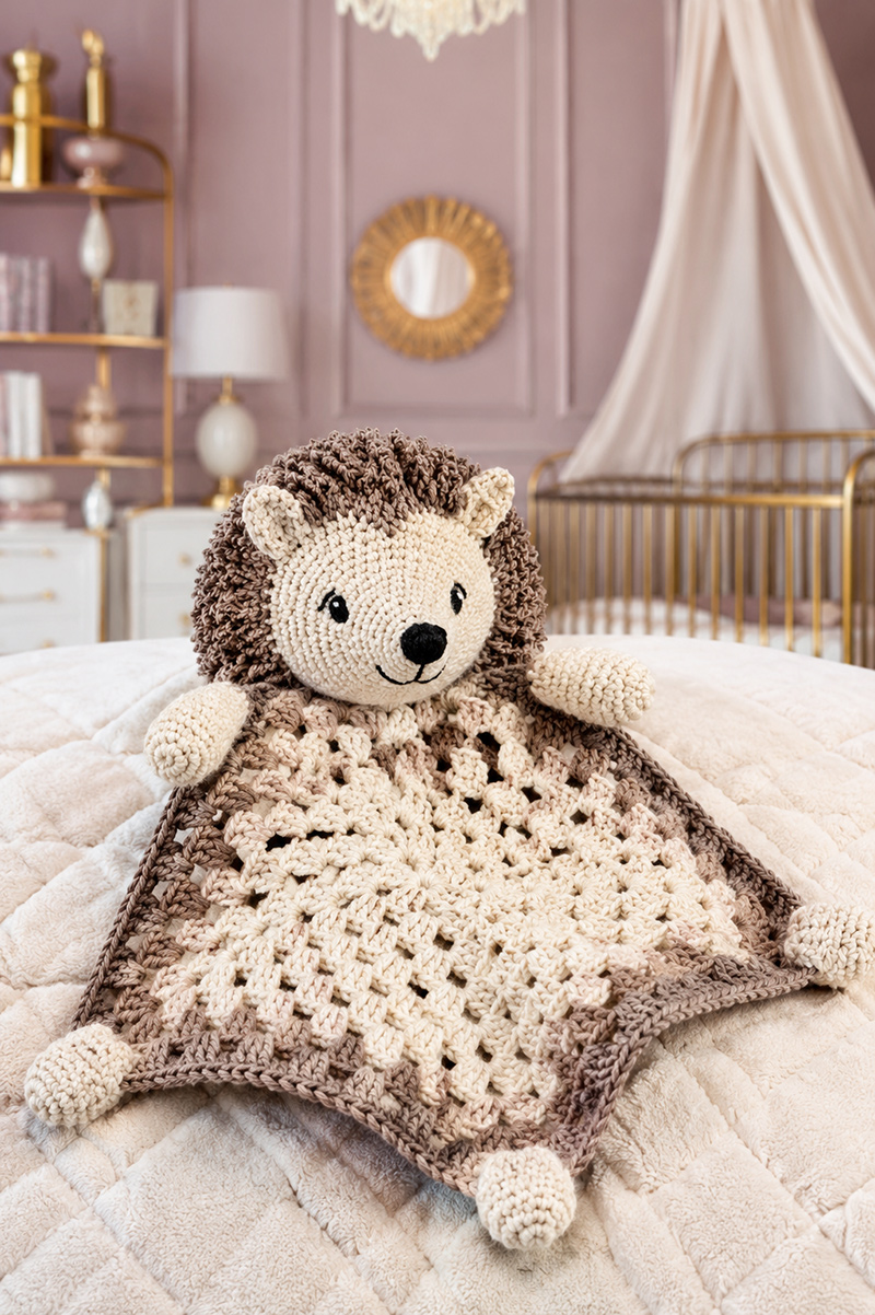 Crochet hedgehog lovey pattern for a woodland baby gift