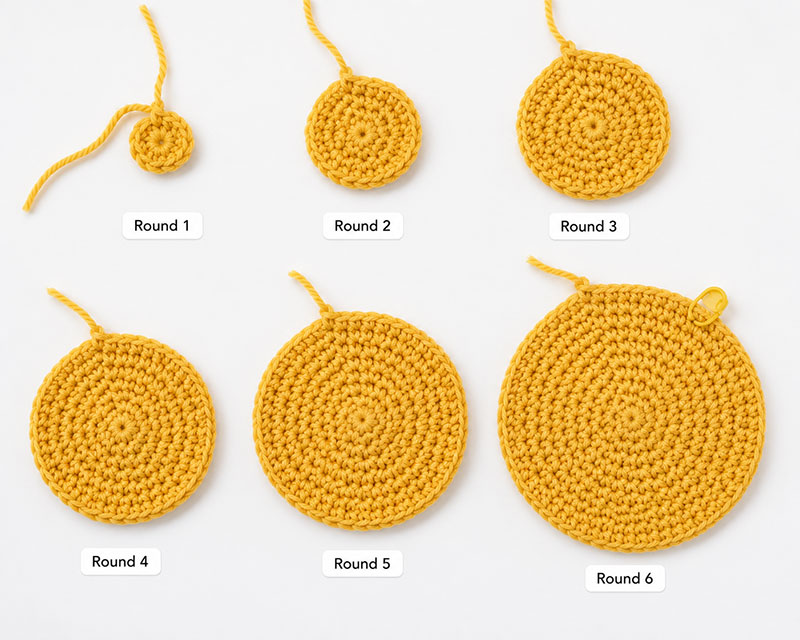 Crochet lion head pattern showing early rounds and increase placement