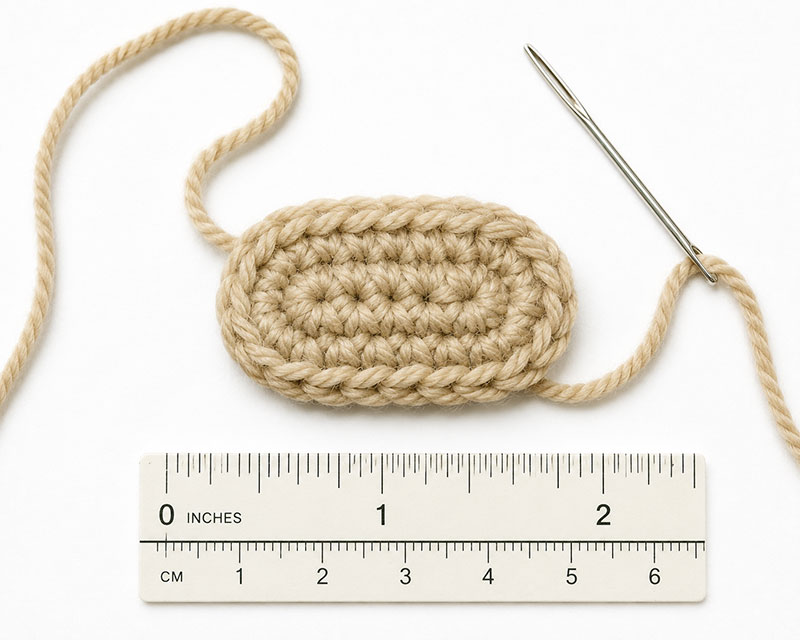Crochet lion muzzle pattern showing oval shape and stitch placement