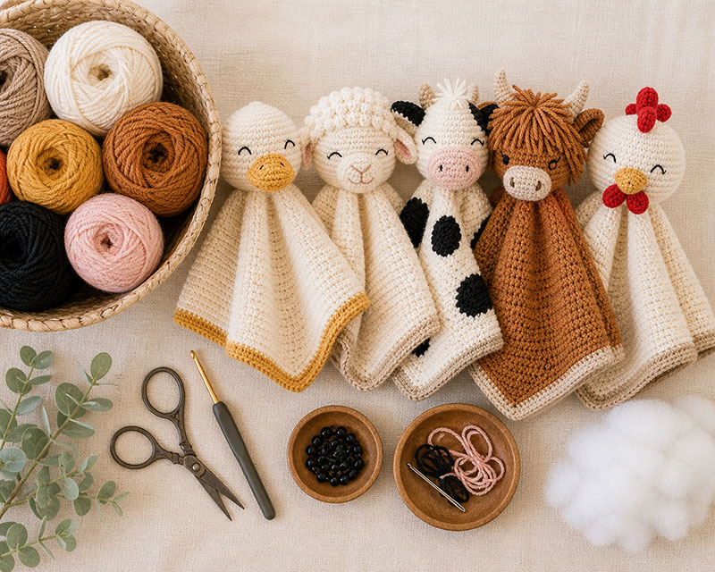 basic crochet materials for making an easy baby lovey