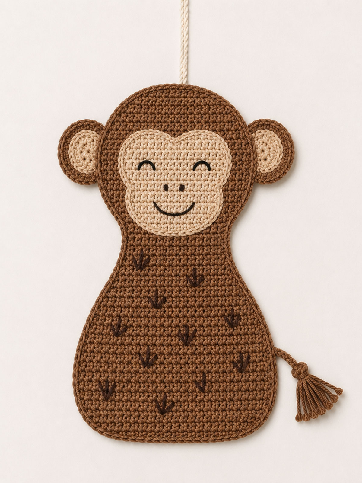 Flat crochet monkey pattern piece for safari animal baby mobile