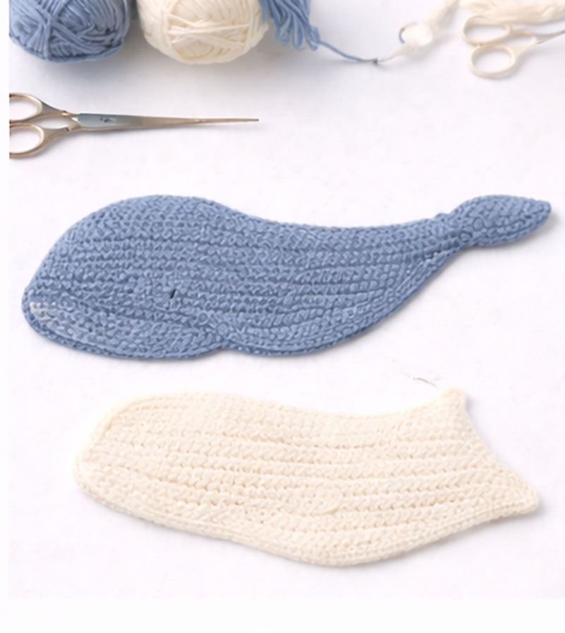 Crochet whale body shaping rounds showing flat construction and taper