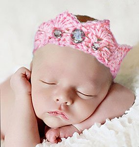 Crochet baby crown with jewels jeweled diamonds pink crocheted photo prop
